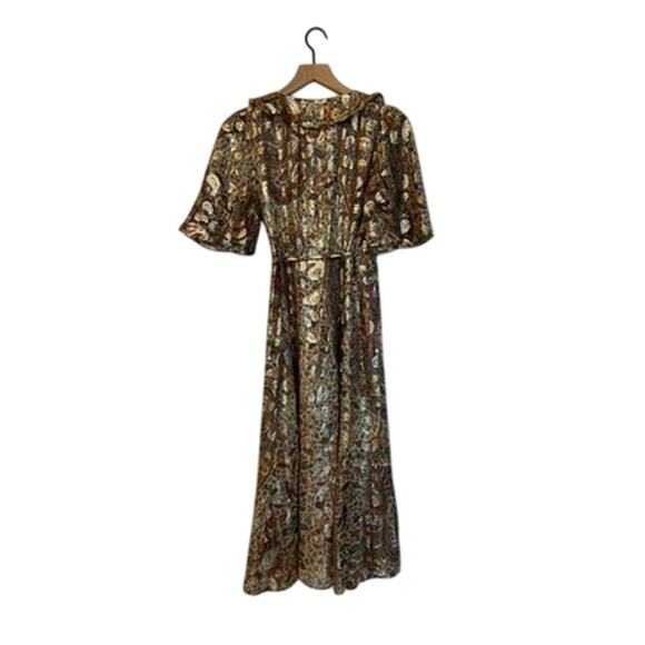 Sézane Paula Metallic Shimmer Silk Midi Dress Paisley - Picture 6 of 8